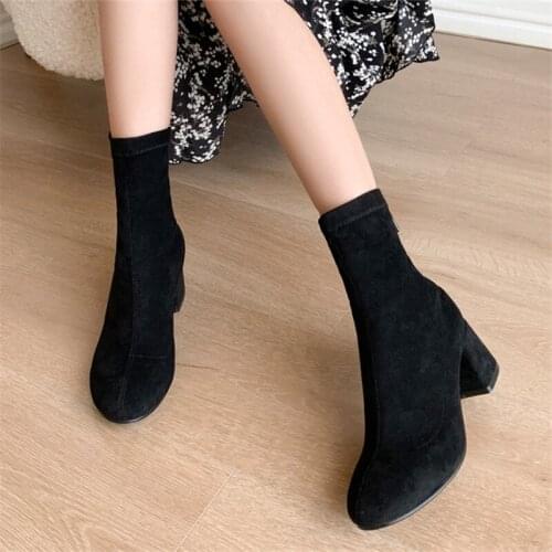 Fahion Suede Ankle Boots Women Black Fashion Short Boots Women Shoes Sexy Ladies Winter Shoes Женские сапоги с круглым носком 39