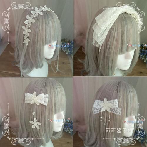 Handmade Lolita SOFT Girl Flower Hair Band GIRLS Heart Hair Band Side Clip Lace Bow Barrettes Sweet