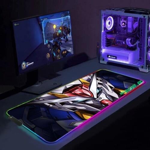 Non-Slip LED Light Large Soft Gundam Anime Mouse Pad RGB Glowing Keyboard Laptop Mat Cool Mouse Pad For Gamers Mice Backlight