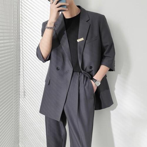 2021 Summer Korean Suit for Men New Fashion Solid Color Homme Social Party Formal Terno Blazer Masculino Casual Male Clothig