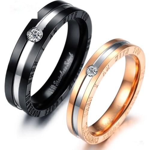 Simple Fashion Couples Rhinestone titanium steel Ring engagement wedding Lovers ring