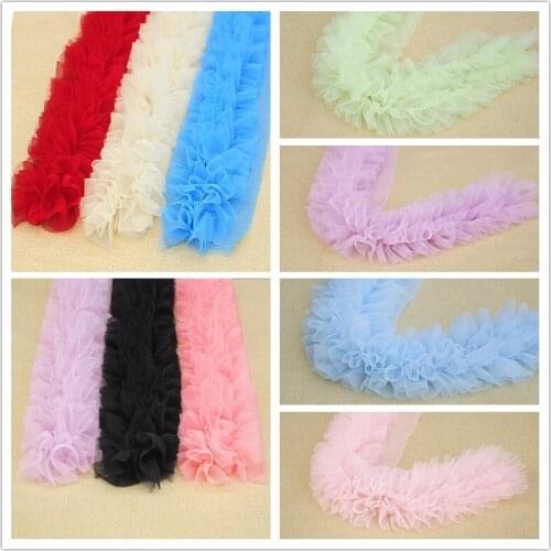 3Meters Green Pleated Lace Trim Bubble Skirt Ruffle Mesh Lace Ribbon Pleated Lace Fabric Accessories Tutu Lace Wedding Decortion