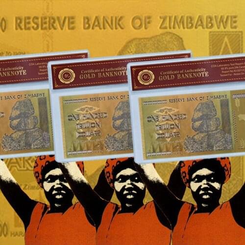 Gold Plated Zimbabwe One Hundred Trillion Dollars Gold Banknote Plated Gold With COA Fake Paper Money For Collection Gift
