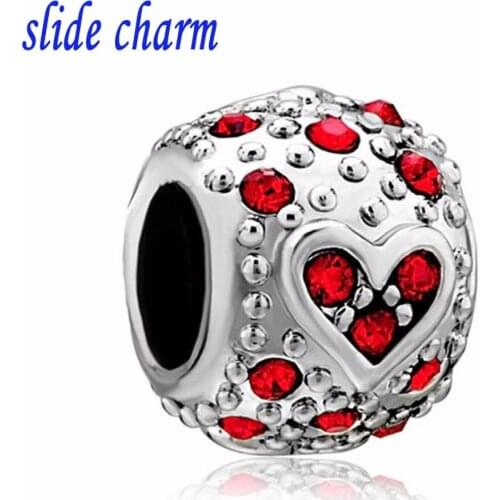 Slide charm Free shipping Red pop beads fit Pandora charm bracelet hand jewelry accessories Christmas gift
