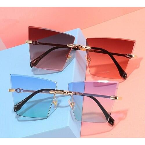 Sexy Womens Cat Eye Sunglasses Metal 2021 Fashion Shades Luxury Rimless Sunglasses Female Lady Gradient Eyewear Accessories