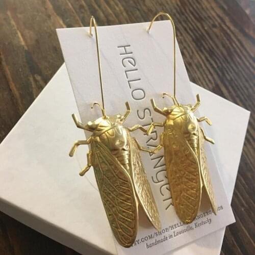 Modern Womens Earrings 2021 Insect Piercing Golden Cicada Pendant Handmade Jewelry Sets Unusual Earrings Jewelry-Accessories