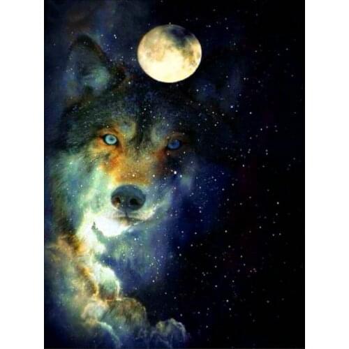 Rhinestone Full Square / Round Drill Diamond Painting Wolf Moon Mosaic Diamond Embroidery Animal 3D Artwork Home Decor