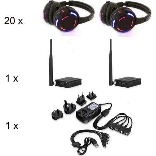 LED Silent Disco Sound System Headphones High quality (20pcs headphones + 1 transmitter)