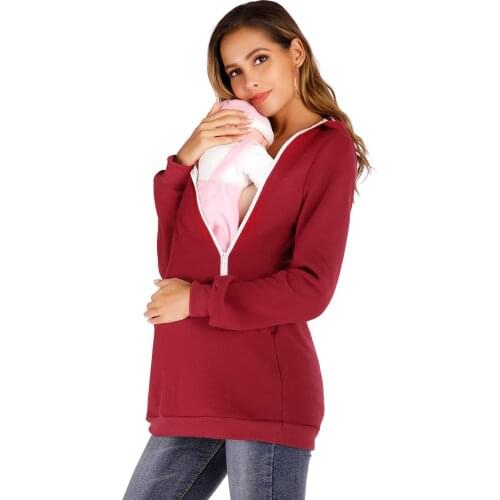Mother Baby Hooded Sweatshirt Jacket Pregnant Women Kangaroo Pullovers Tops Clothes For Maternity Postpartum Nursing Clothes