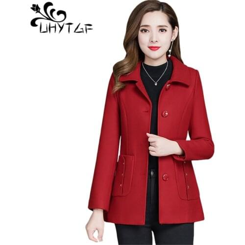 UHYTGF Womens Spring Autumn Jackets Quality Double-Sided Cashmere Woolen Coat Female Solid Color Wild Slim Plus Size Tops 1449