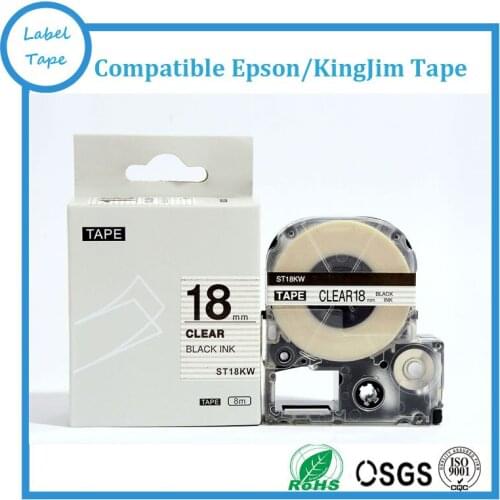 Top quality 18mm LW label tape ST18KW black on clear 100% compatible labelworks/tepra printer