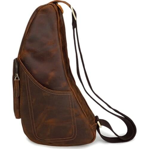 High Quality Genuine Leather Men Brown Chest Bag Real Cowhide Vintage Crazy Horse Leather Tide Shoulder Bag Crossbody Pocket