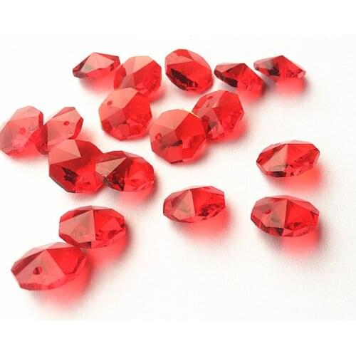 Top Quality 100pcs/lot Red 14mm Crystal Octagon Chandelier Beads In One Hole For Home Decoration Accessories And Wedding Party