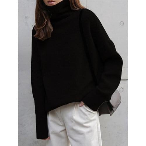 Women Sweater 2021 Spring Autumn New Warm Cashmere Turtleneck Loose Long Sleeve Soft Casual Ribbed Tops Female Costume Jumpers