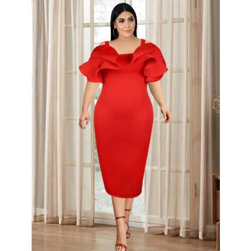 Plus Size Prom Dresses Women Sleeveless Butterfly Red Bodycon 4XL 5XL Sheath Birthday Evening Party Backless Midi Robes Summer