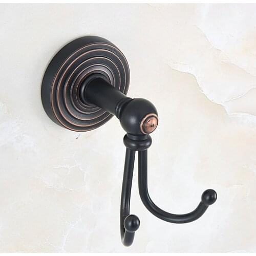1Pcs Black Oil Rubbed Brass Wall Mounted Double Robe Hooks Coat Hat Towel Hook Hanger Bathroom Accessory aba915