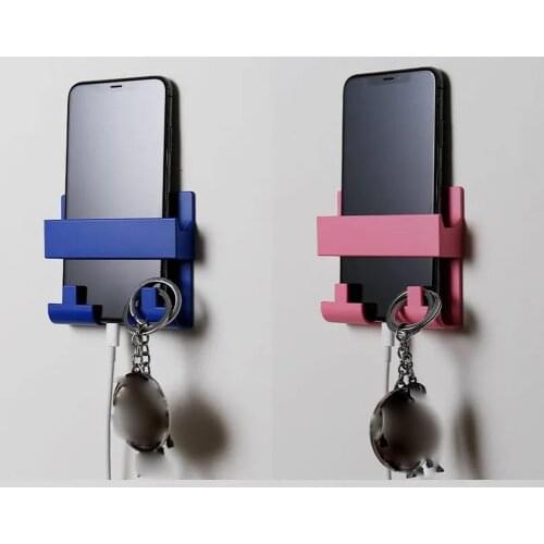 2PCS Paste Style Mobile Phone Charging Holder Bracket For IPhone Keyring Wall Mount Stand Practical Wall Shelf Hotel Universal