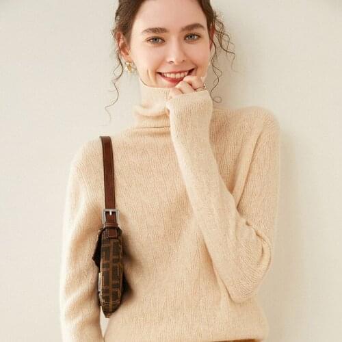 2020 Fashion Knit Cashmere Sweater Womens Loose Pullover 100%Pure Wool Sweater Autumn Winter New High Neck All-Match Base Shirt