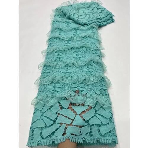 5yards/pc) Latest mint green African water soluble lace beautiful tiered laced cord lace fabric for party dress WZZ003