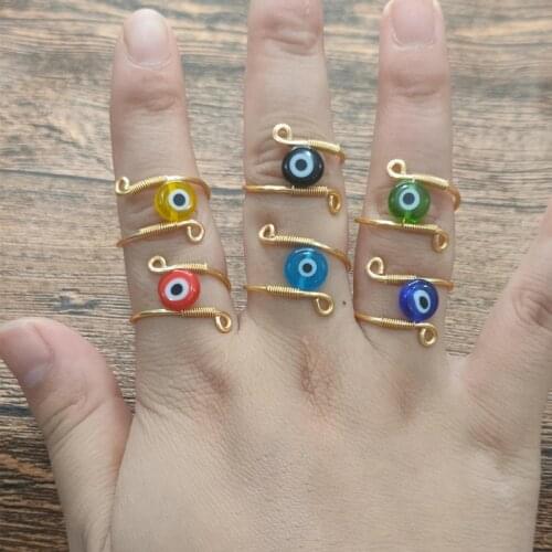 Bohemia Fashion Evil Eye Rings Vintage Gold Color Copper Wire Handmade Jewelry Rings for Women Accessories Wholesale