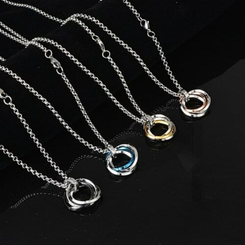 Meetvii Couple Pendant Necklaces Stainless Steel Circle Simple CZ Chain Necklaces Statemanet Jewelry