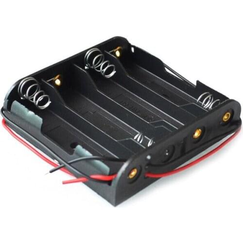 4 x AA Battery Storage Case Plastic Box Holder with 6'' Cable Lead for 4pcs AA Batteries for Soldering Connecting Black NEW