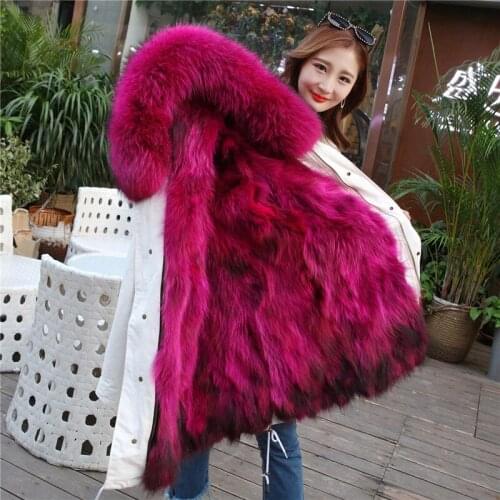 Black Parka fur coat 2018 long winter jacket women big real Fur Collar natural raccoon fur Thick Warm Fur liner parkas outerwear