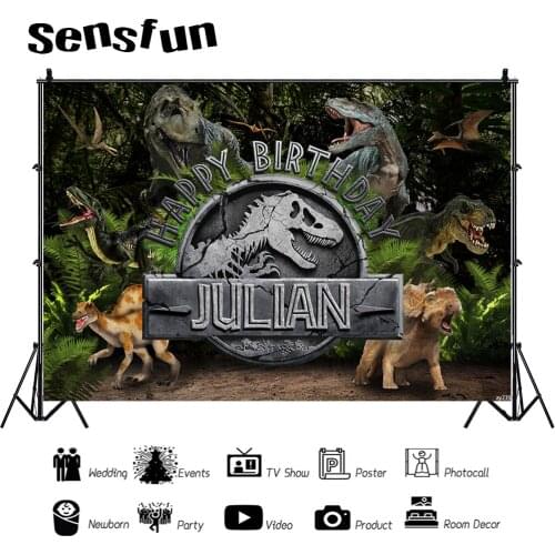 Sensfun Jurassic Dinosaur Party Backdrops For Photo Studio Forest Children Boys Happy Birthday Photgraphy Backgrounds Customized