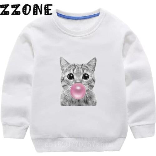 Childrens Hoodies Kids Bubble Gum Cat Bulldog Pig Print Sweatshirts Baby Cotton Pullover Tops Girls Boys Autumn Clothes,KYT2059
