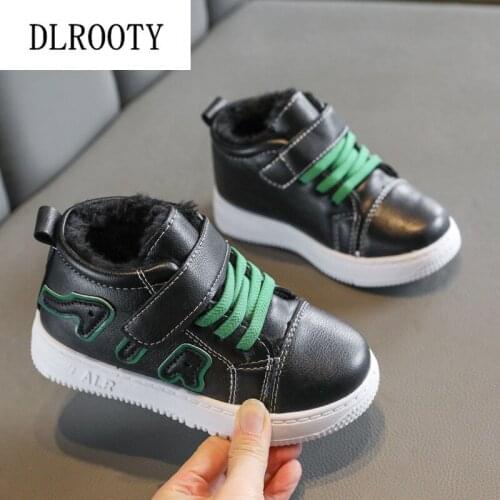 Winter Children Snow Boots Warm Shoes Boy Girl Hook & Loop Short Plush Flat Baby Kid Outdoor Fashion Non-slip Sneakers