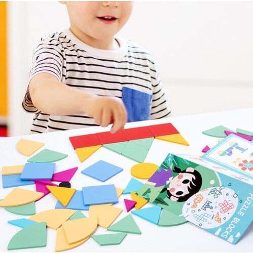 Kids Wooden Geometric Building Block Jigsaw Puzzle Educational Learning Toys