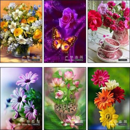 DIY 5d Diamond Painting Flower Needlework Diamond Embroidery Full Square Chrysanthemum Lotus Cup Cross Stitch Home Decorative