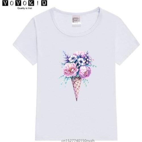 Little Girl Ice Cream Butterfly Rose Fash Print T-shirt Mother Daughter Matching Family Tops Tees Mommy and Me T shirt.Drop Ship
