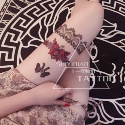 HD Women Large sex Tatoo/Temporary Sticker/Vintage cool Red bow leg ring Temporary Tattoo Stickers original Design tattoo
