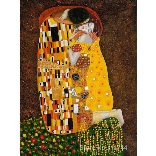 Famous paintings of Gustav Klimt the kiss Hand painted canvas art in gold High quality