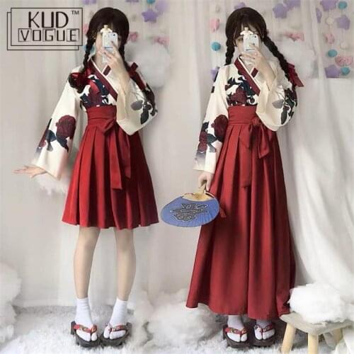 Japanese Kimono Lolita Sets Jiu Jitsu Game/Anime Yukata Cosplay Costume For Girls Corn Poppy Flower Skirt Kimono +Women Skirt