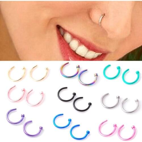 2PCS 2020 New Medical Titanium Punk Clip on Fake Piercing Body Nose Lip Rings Unisex Nose Ring Women Septum Piercing Jewelry