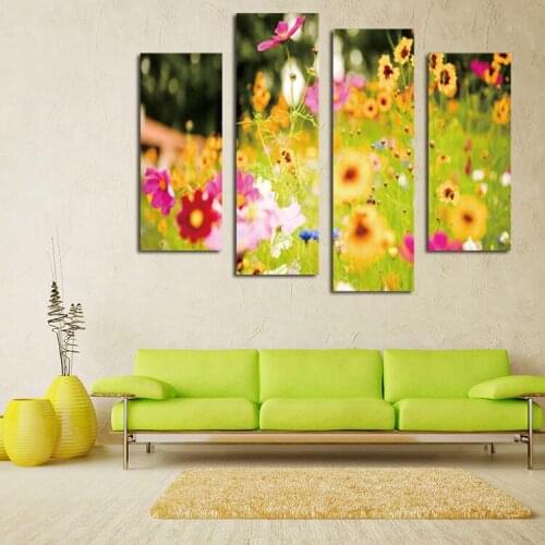 Beauty Flower Canvas Painting 4 Panels No Frame Wall Hanging Canvas Prints Large HD Living Room Decoration of Colorful Daisies