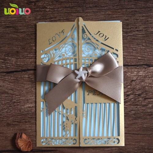 Laser Cut Invitation Card Cover with Envelop 10pcs Lace Fancy Bird Baby Birthday Invitation Card Wholesale Price