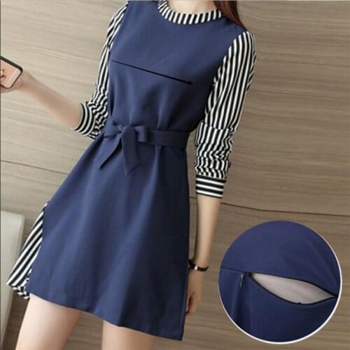 Summer fashion pregnant women breastfeeding dress round neck long sleeve cotton long elegant warm breastfeeding clothes