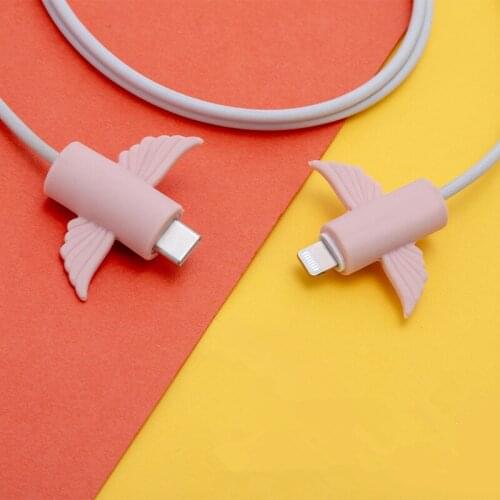 Cute Cartoon Pink Wing USB Charging Cable Protector Action Figure Phone Data Line Silica Gel Protective Case for iPhone Andorid