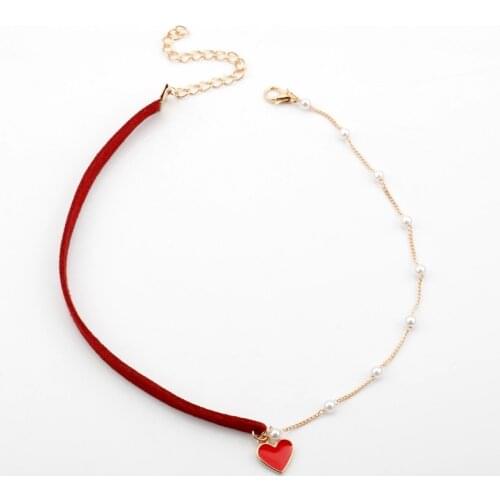 Fashion Choker Necklace Lovely Heart Imitation Pearls Necklace Leather Rope Chain Pendant Cute Butterfly Star Women Necklaces