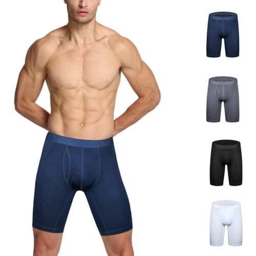 Fashion Men Boxer Shorts Underwear Cotton Breathale Male Long Boxer Shorts U Convex Pouch Sexy Underpants for Men Homewear