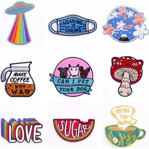 Cartoon Patch Iron On Patches For Clothes Colorful Stripe Stickers Embroidery Letter Patch Sew On Clothes Badge Applique Decor