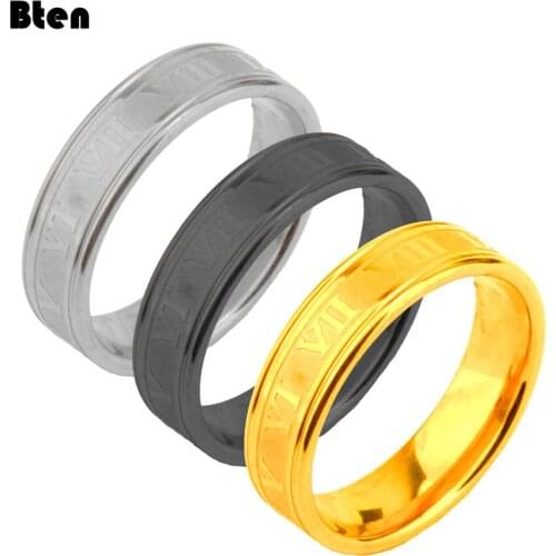 Bten 6mm Roman Numbers Men Rings High Quality Gold Black Stainless Steel Women Party Jewelry Birthday Gifts