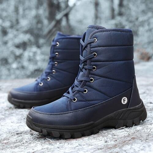 Waterpoof snow boots men shoes 2021 non slip mid-calf lace-up safety shoes men boots rubber sole winter ankle boot botines mujer