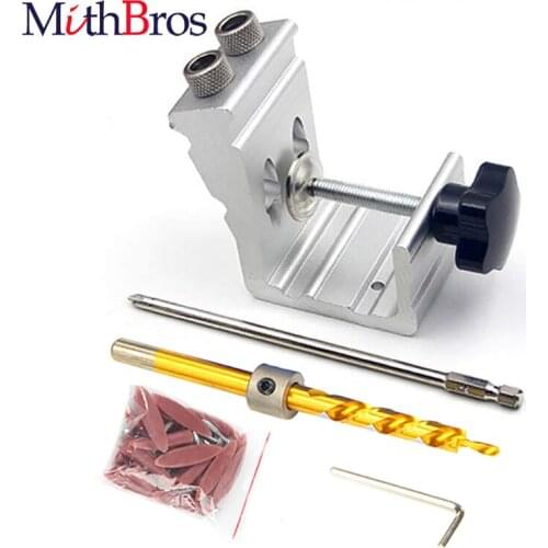 All-In-One Aluminum Pocket Hole Jig Kit Puncher Jig Kit Angle Drill Guide Set for Wood Hole Saw Step Drill Bits Screwdriver Bit