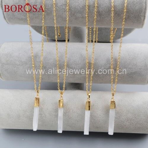 BOROSA 5PCS Wholesale Point Gold Color Natural Selenite Stone Pendant Beads Jewelry for Necklace/Earrings G1703 G1703-E G1703-N