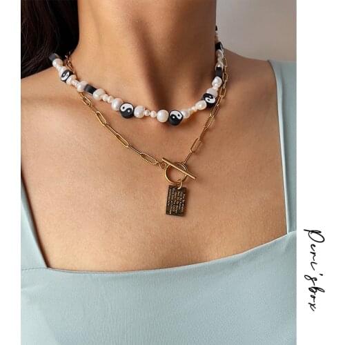 PerisBox Ying Yang Freshwater Pearl Necklaces For Women Summer Beach Jewelry Bohemian Colorful Rainbow Necklaces