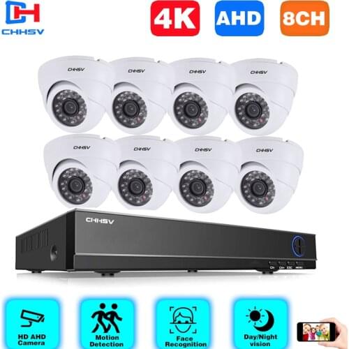 H.265 4K CCTV System 8MP Indoor Audio AHD Camera 8CH DVR Recorder Video Security Camera System Surveillance Kit 2TB HDD Optional